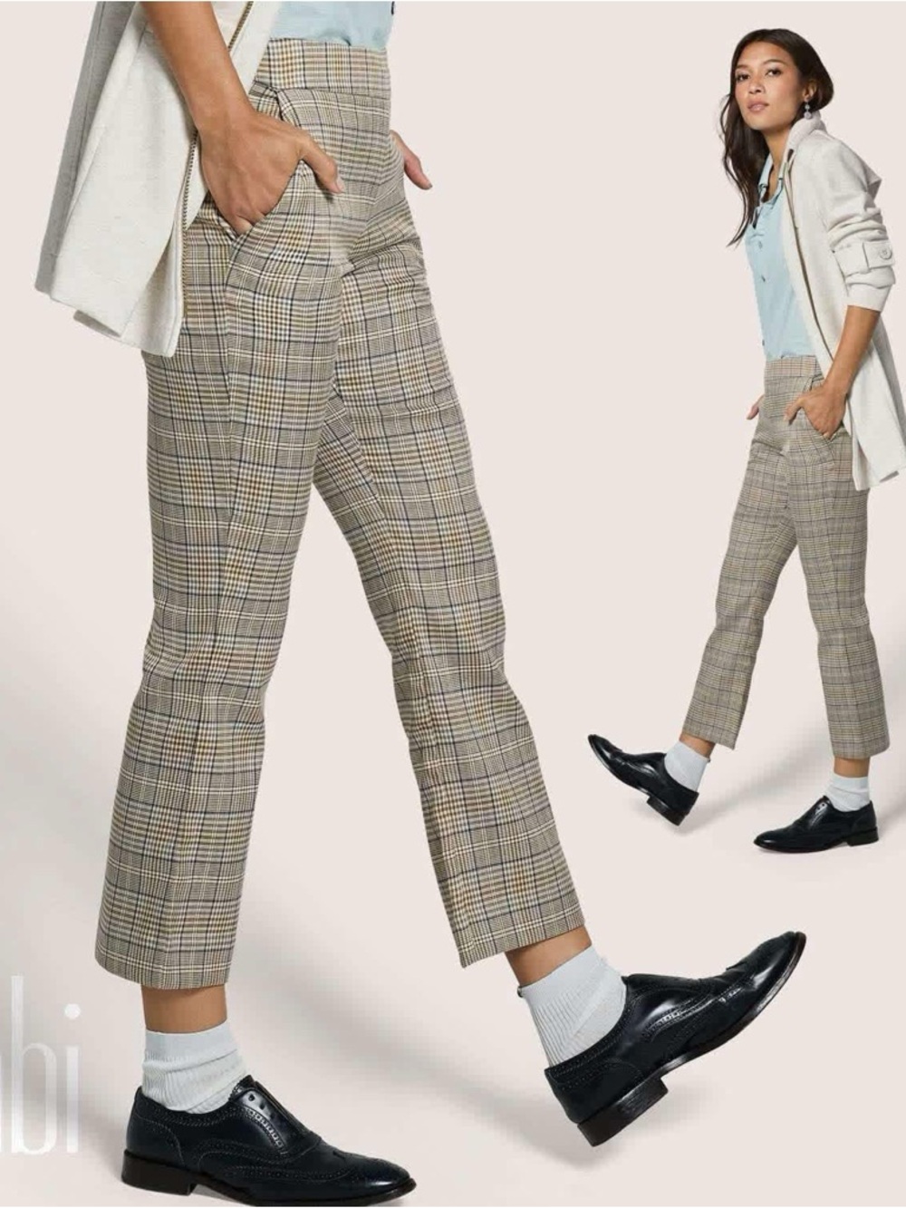 Cabi Tribute Trouser - Plaid Cropped Tailored Pants - Beige Multi, size 8, EUC